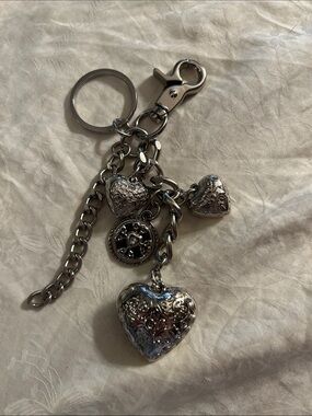Kathy Van Zeeland Silver Embossed Heart Charm Keychain